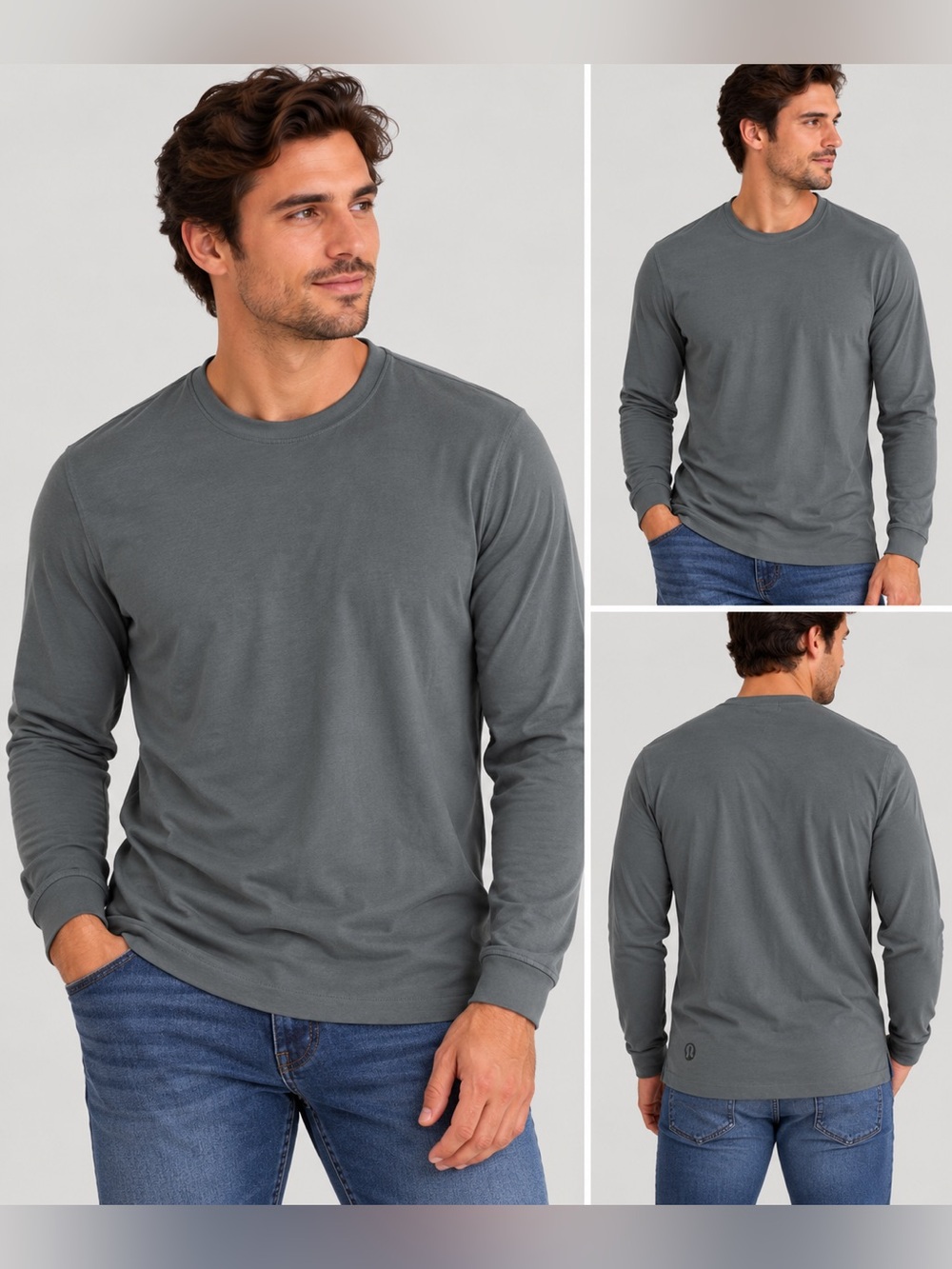 lululemon athletica Men's Long-Sleeve Crew in Charcoal Gray/Green